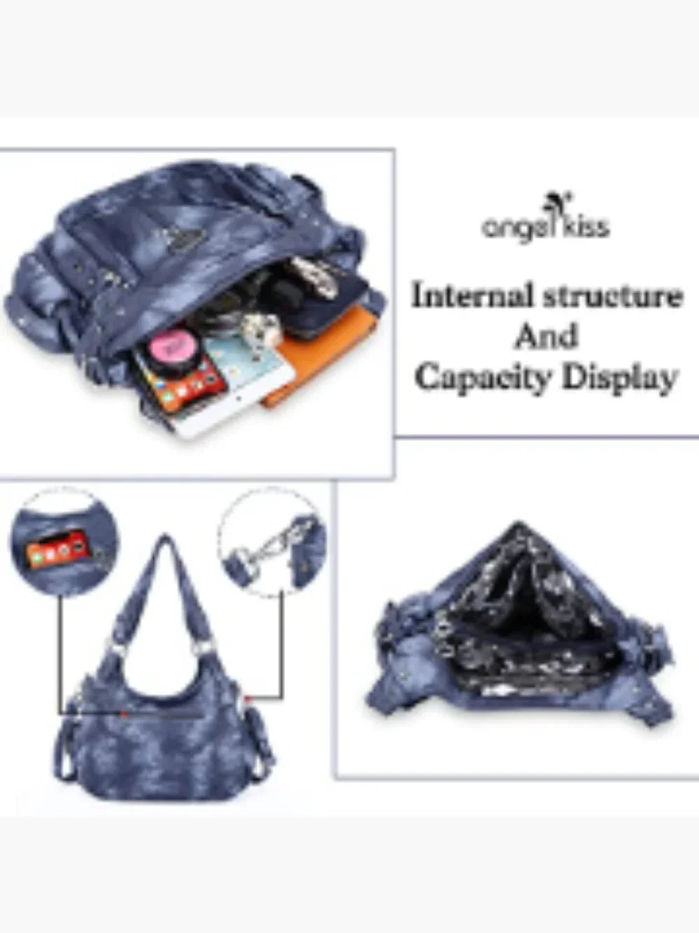 Washed Faux Leather Hobo Satchel Crossbody Handbag Tote Purse Women